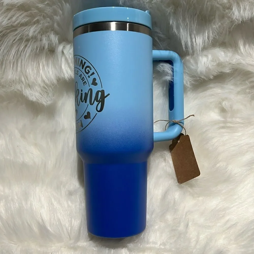 Warning the Girls are Driving AgainTumbler 40oz Ombré‎ Blue with handle